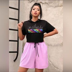 Fire and Letter Graphic Drawstring Hooded Tee